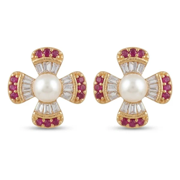 Floral Pearl & Crystal Stud Earrings