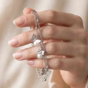 thumb Butterfly & Pearl Hand Chain Bracelet