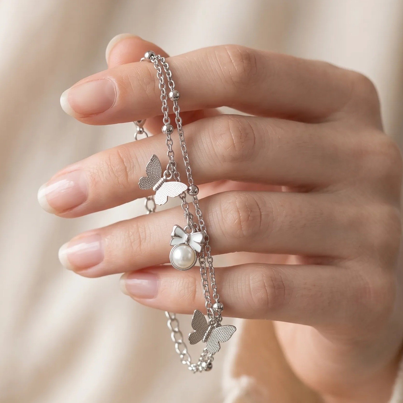 thumb Butterfly & Pearl Hand Chain Bracelet thumb Butterfly & Pearl Hand Chain Bracelet