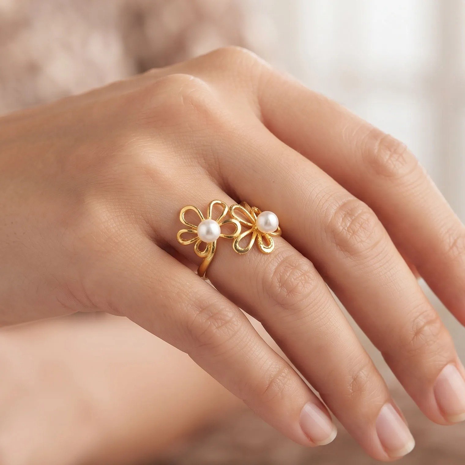 Flower Pearl Wrap Ring Flower Pearl Wrap Ring