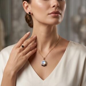Opal & Black Stone Necklace, Ring & Earrings