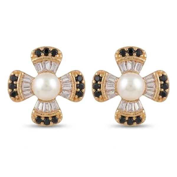 Floral Pearl & Crystal Stud Earrings