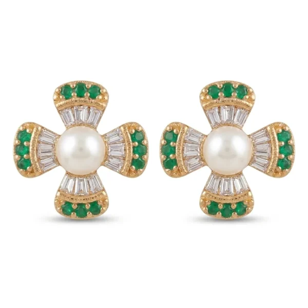 Floral Pearl & Crystal Stud Earrings