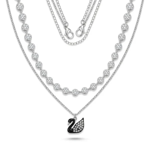 Crystal Swan Multi-Layer Necklace