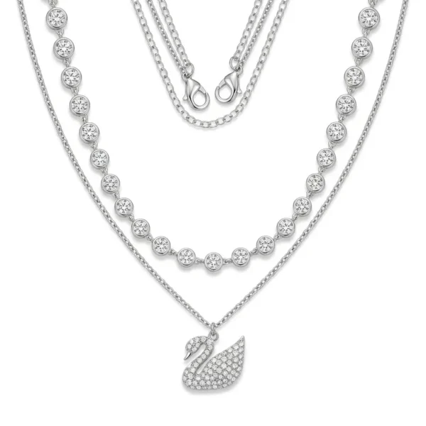 Crystal Swan Multi-Layer Necklace