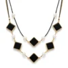 Elegant Black Disc & Pearl Layered Necklace