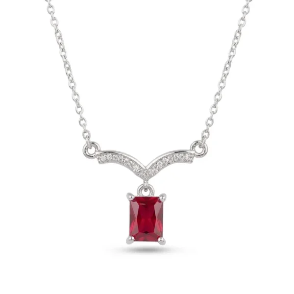 Sterling Silver Red Stone Pendant Necklace